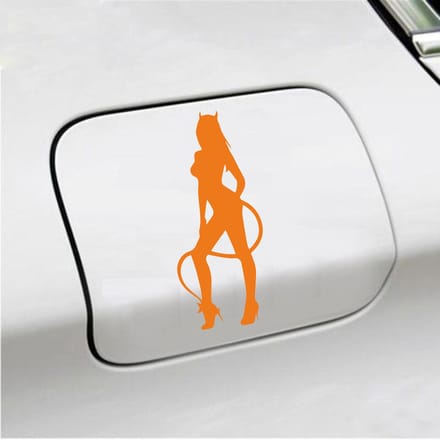 Bumpersticker - Vrouw Duivel - 7 X 16,5 - Oranje