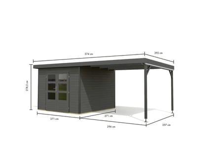 Tuinhuis Pluto B met Overkapping Antraciet-Antraciet 571 x 271 cm