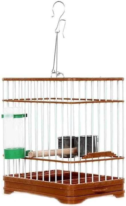 Vogelkooi Vierkant - Vogeltransporter Draagbaar - Vogel Vervoeren - Met Uitschuifbare Lade - 25.2x18.8x28cm - Bruin