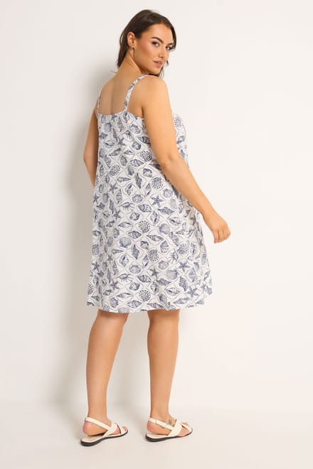 Yours Witte Linnen Jurk Met Schelpenprint Size 50-52
