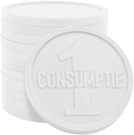 CombiCraft consumptiemunt met opdruk 1-consumptie 1000 stuks - Wit
