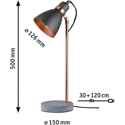 Neordic LED-tafellamp Orm E27 max. 20W Grijs, Koper mat Metaal, Beton