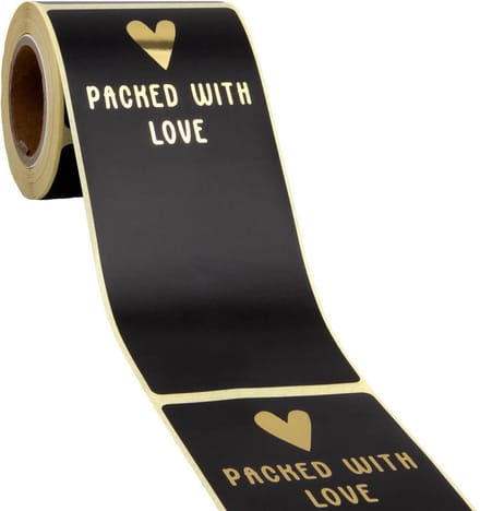 100x sluitsticker 'Packed with love' Zwart-Goud
