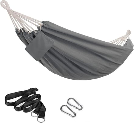 Dubbele hangmat 210 x 150 cm - 300 kg draagvermogen - grijs - terras, balkon, tuin, camping