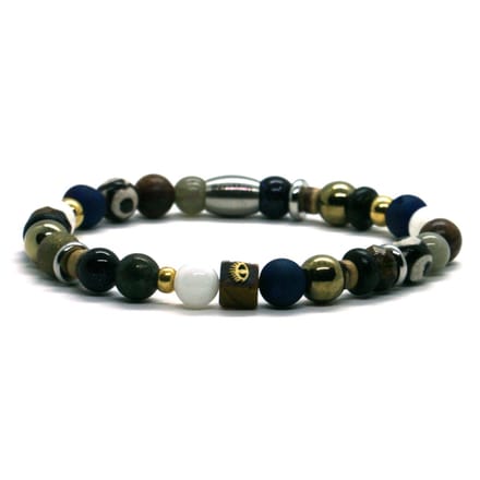 Heren armband edelsteen blauw mix - goud RVS - IbizaMen