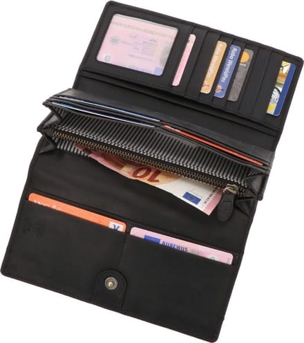 MoreThanHip - RFID overslagportemonnee van zwart ecoleer - Derby - 19 x 10,5 x 2,5 cm