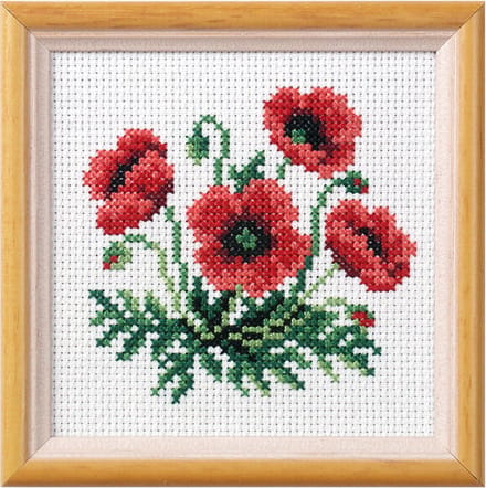 Orchidea Voorbedrukt Borduurpakket Rode Klaprozen 11 x11 cm