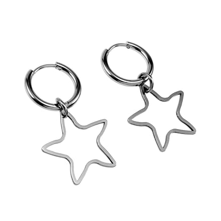 ∅16mm Oorbellen Dames - Gepolijst RVS - Oorringen met Ster Hanger