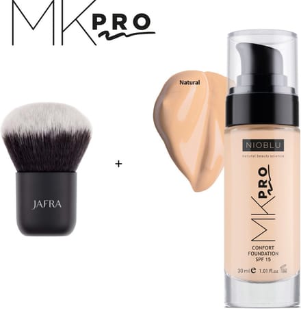 NIOBLU - MKPro - Confort - Foundation - SPF 15 - Natural - met - Kabuki - kwast
