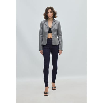 Stradivarius Getailleerde blazer met leereffect en peplum  Donkergrijs S