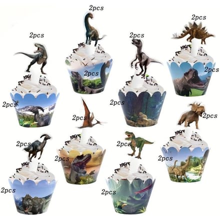 1 ensemble de décorations de cupcakes en forme de dinosaure, thème jurassique, décoration d'insertion de gâteau, table à dessert, gâteau pour enfants gray
