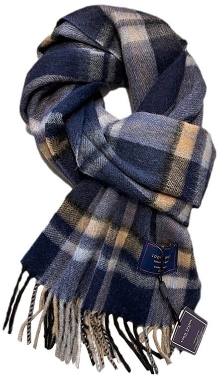 Wollen Sjaal Heren - Sjaal Heren - Geruite Sjaal - Blauw/Beige
