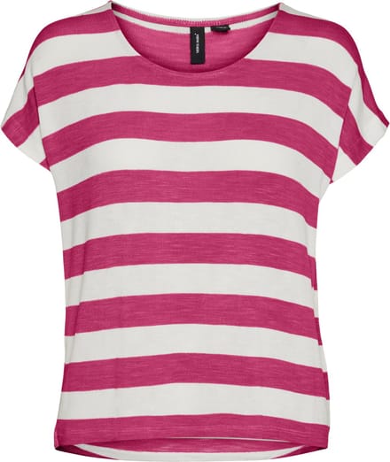 Vero Moda T-shirt Vmwide Stripe Sl Top Ga Jrs Noos 10190017 Raspberry Sorbet/snow White Dames Maat - S