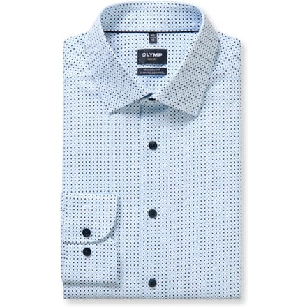 OLYMP 24/7 Luxor modern fit overhemd - dobby - wit met blauw dessin - Strijkvriendelijk - Boordmaat: 43