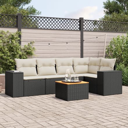 vidaXL - 6-delige - Loungeset - met - kussens - poly - rattan - zwart