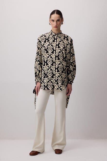 Touché Privé - Jacquard satijnen blouse - Zwart - Dames