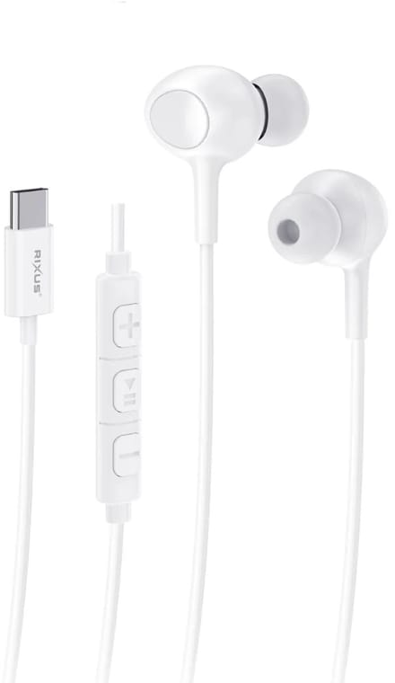 Rixus RXHD56CW USB-C Wired Earbud With Microphone White