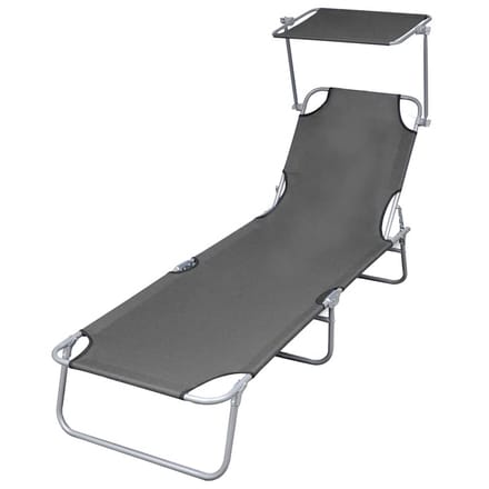 vidaXL - Ligbed - met - luifel - inklapbaar - staal - grijs