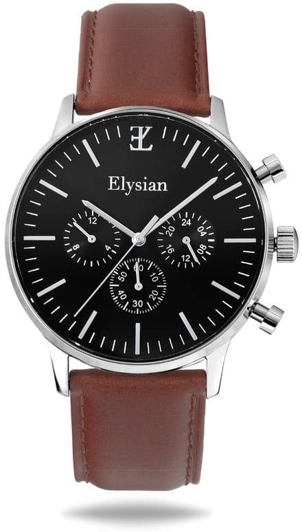 Elysian - Horloge Heren - Zilver - Leer - Waterdicht - Krasvrij Saffier - 43mm