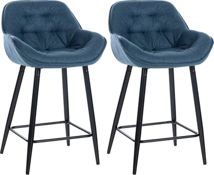 CLP Gibson Set van 2 barkrukken - met rugleuning - met armleuning - blauw Stof