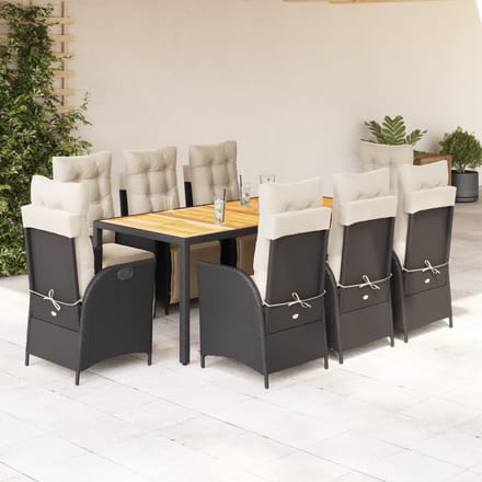 vidaXL - 9-delige - Tuinset - poly - rattan - zwart
