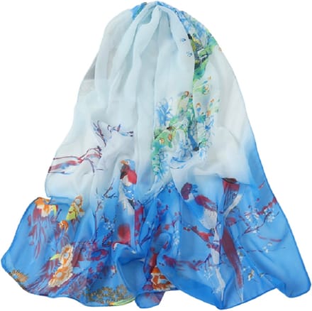 Dames Sjaal - 160x50cm - Vogelprint Polyester - Blauw - Lichtgewicht Mode Shawl