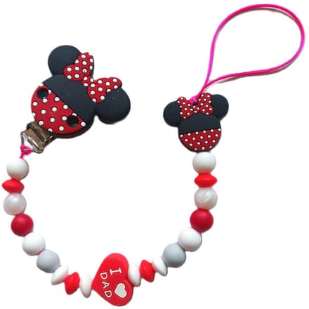Siliconen speentouw met kant en Minnie Mouse licht rood