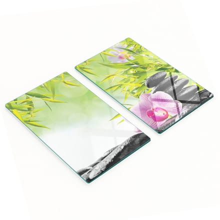 Multifunctionele decoratieve glazen borden met bamboe- en orchideemotief, 2x30x52 cm