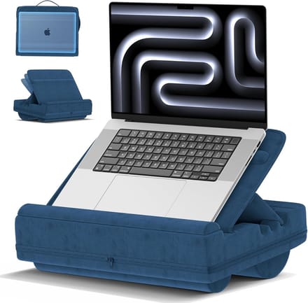 Famanu - Verstelbaar laptopkussen met kussenbasis – draagbaar en opvouwbaar – blauw