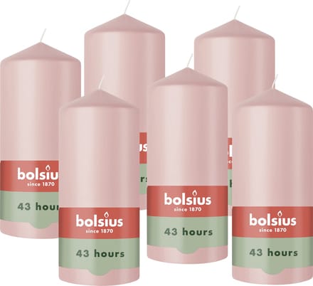 Bolsius - Gladde Stompkaarsen - 6 Stuks - Roze - 13 cm - 43 Branduren