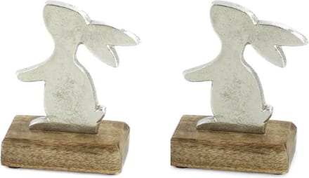 Decoratief figuur - set van 2 hazen / konijnen op staander - konijn / haas