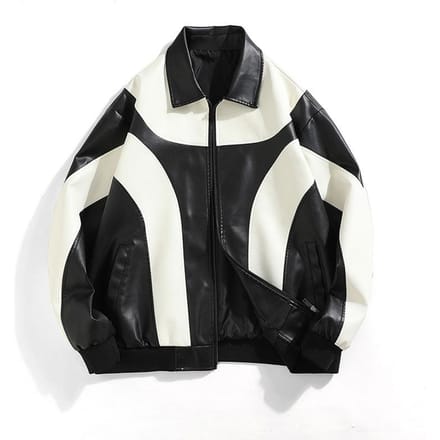 Nieuwe Contrasterende Leren Jas Koppel Herfstjas S white
