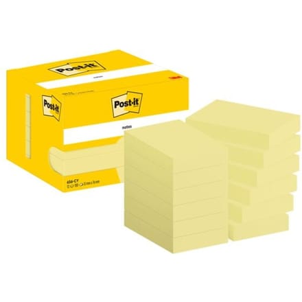 Post-it 656 CY sticky notes, 12 pads, 100 vellen per pad, 51 x 76 mm, PEFC-gecertificeerd, geel