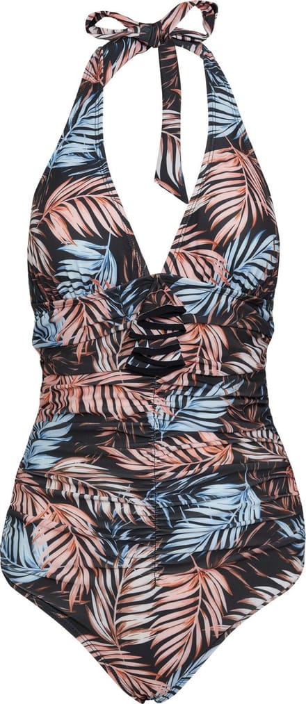 Badpak dames met striksluitng in de nek Palm leaf M