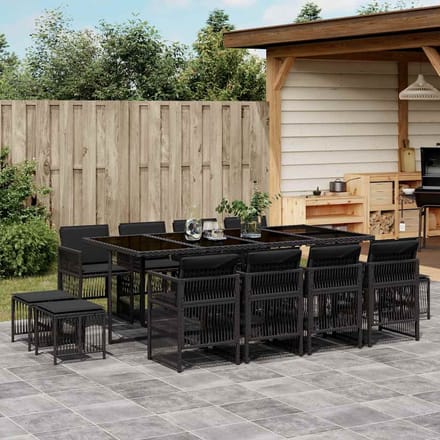 vidaXL - 13-delige - Tuinset - met - kussens - poly - rattan - zwart