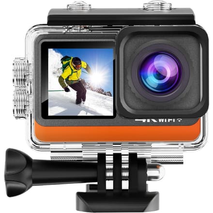 Actiecamera 4K Ultra HD 24MP Waterdicht Anti-trillen met 2,0 inch aanraakbedieningsscherm Dubbel scherm zwart