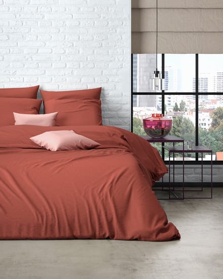 Mistral Home - DEKBEDOVERTREK - percale - 260 x 240 cm + 2x 65 x 65 cm - extra breed - effen kleur - terracotta