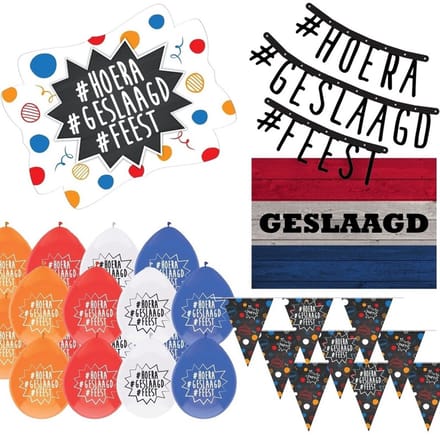 Geslaagd met je diploma feest thema pakket - versiering feestpakket