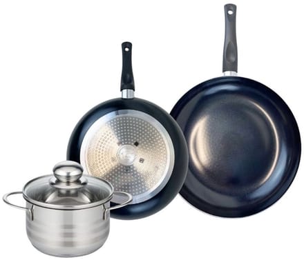 Set van 2 Koekenpannen 20 en 24 cm en 1 braadpan 14 cm Elo Prima Brillant
