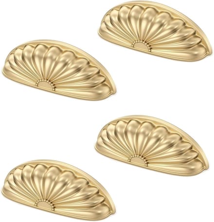 Set van 4 Messing Keuken Kast Deur Handgrepen - Elegante Gouden Schelp Handvatten voor Meubels en Laden