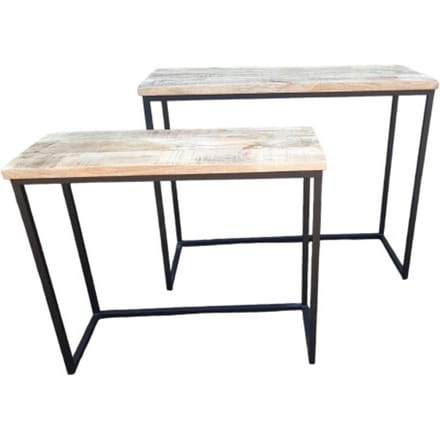 Sidetable set van 2 - Mangohout - Zwart Metaal - 100 x 38,5 x 81 cm / 79,5 30 x 71 cm