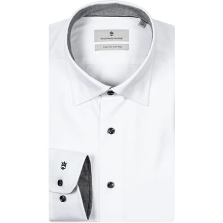 Thomas Maine Overhemd Bergamo Verborgen Button-Down Twill Contrast Pied-de-Poule Wit-Midden Grijs / male