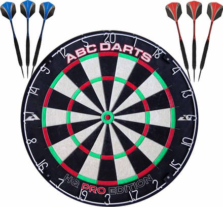 ABC Darts - Dartbord HQ Pro Edition + 2 Sets 23 gram Brass Dartpijlen