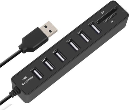 Usb Splitter – Usb Hub – 6 Poorten– Usb splitter laptop – Zwart –SD kaart reader