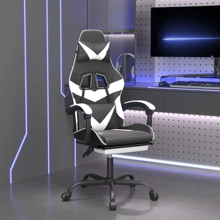 vidaXL - Gamestoel - met - voetensteun - kunstleer - zwart - en - wit