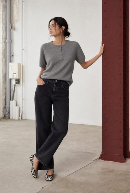 Moon plain knit top | Grey Melange - Grey Melange / S