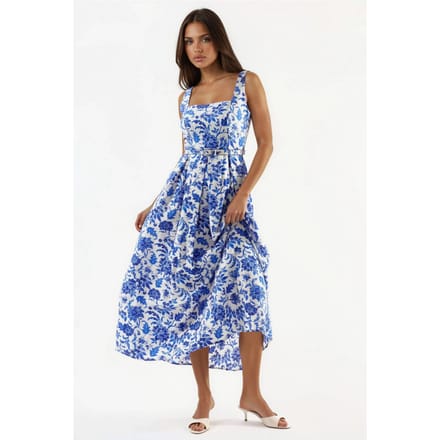 Bloemen Midi-jurk met Vierkante Kraag