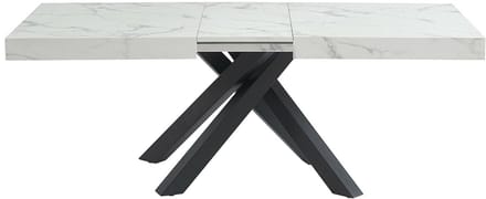 Vente-unique Verlengbare eettafel 6 tot 10 personen van MDF en metaal - Wit en zwart marmereffect - CATONAV