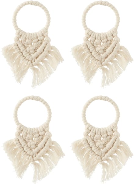 J-Line servetring Macramé - polyester - beige - 4 stuks
