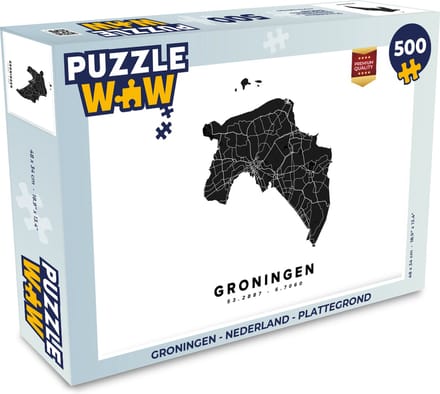 Puzzel Groningen - Nederland - Plattegrond - Legpuzzel - Puzzel 500 stukjes - Stadskaart